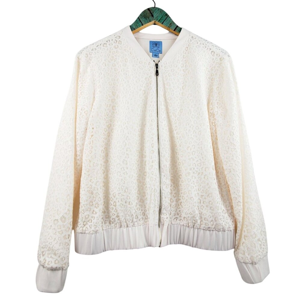 CeCe Women's Poppy Fields Lace Bomber Jacket Sz 8 MSRP $128 NWOT - Picture 3 of 7